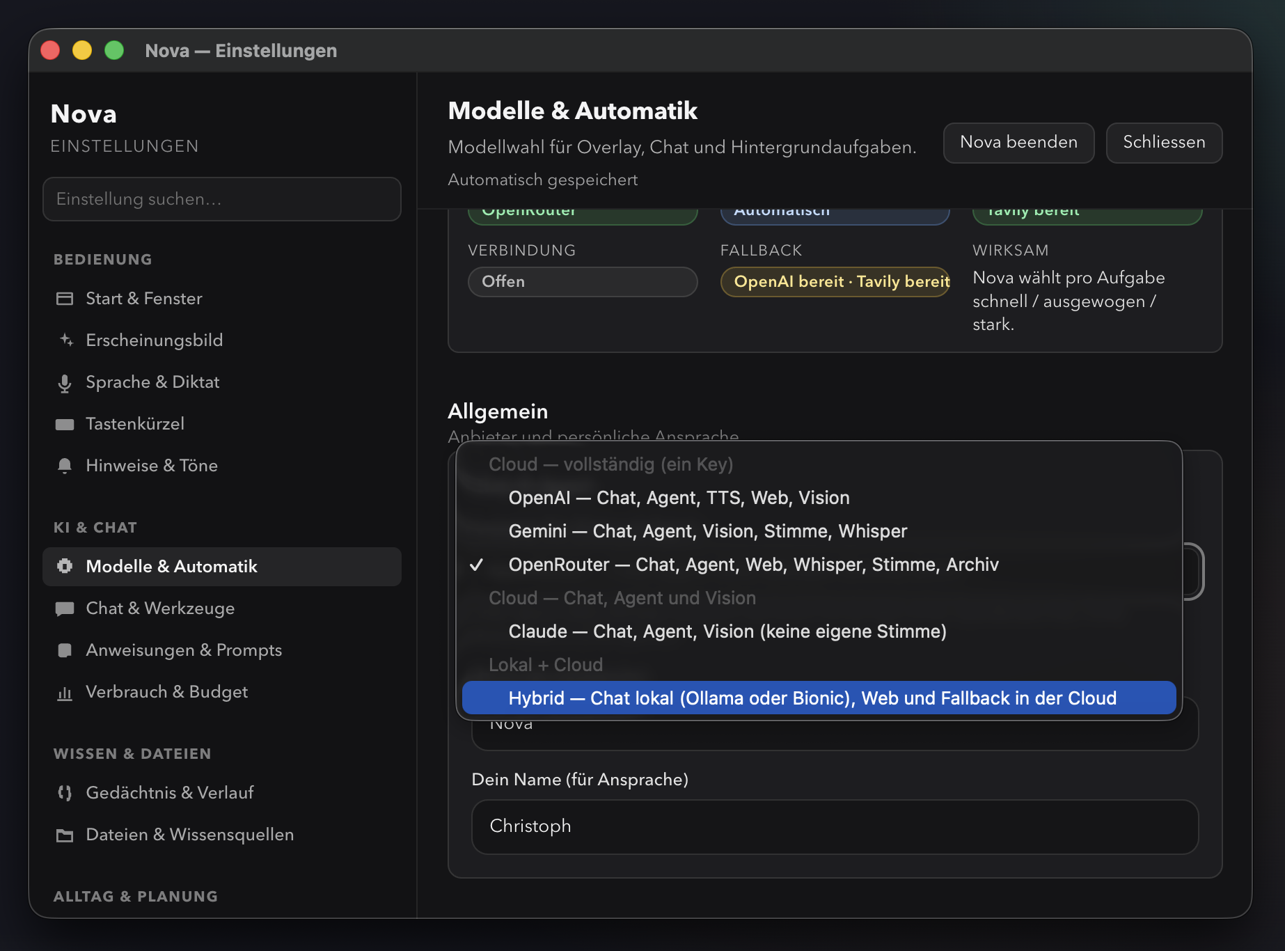Nova privacy and models